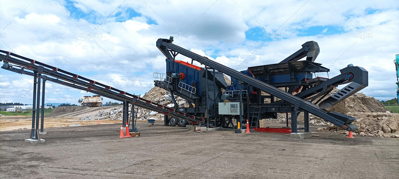mobile concrete crusher working on-site